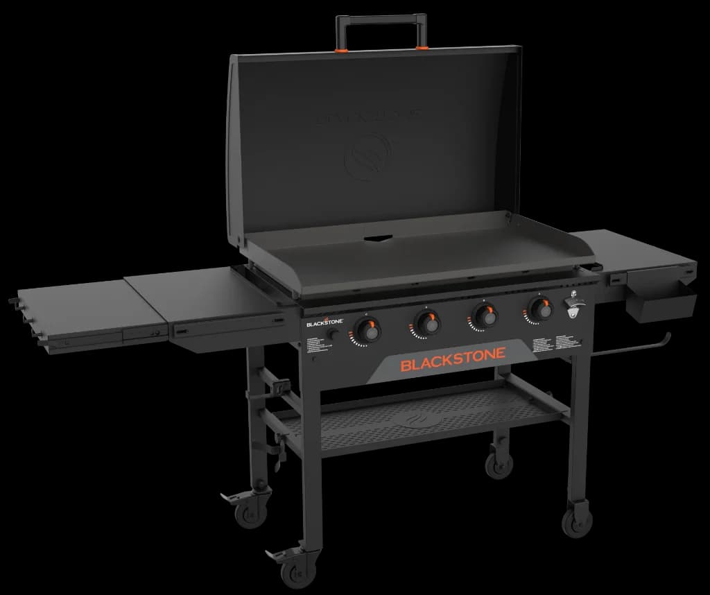 Blackstone four-burner griddle with lid and side shelves
